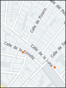 Map with locations of printing presses for La Gaceta de las Mugeres/Mapa con los domicilios de las imprentas La Gaceta de las Mugeres