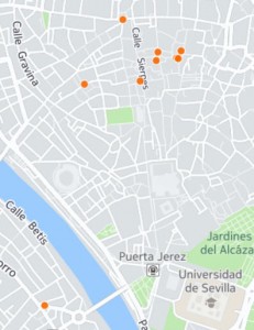 Map with locations of printing presses and editorial offices for La Suerte/Mapa con los domicilios de las imprentas y oficianas editoriales de La Suerte