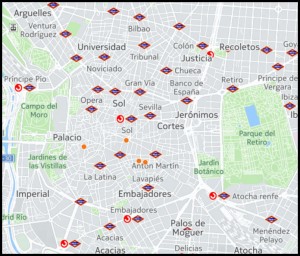 Map: location of printing presses for el Correo de la Moda